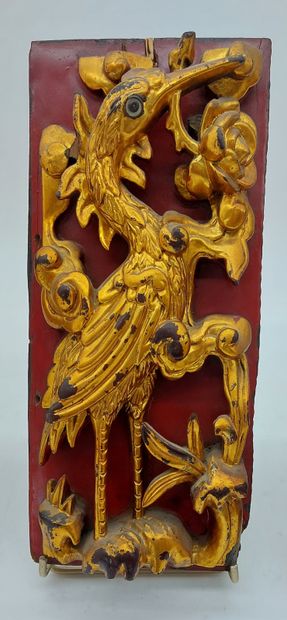 SET OF THREE PANELS carved with dragons and...