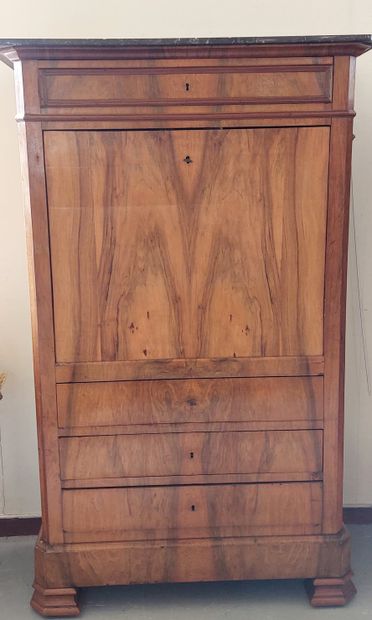 Walnut veneered SECRETARY with four drawers...