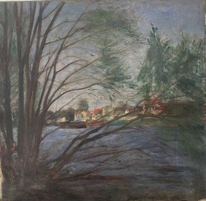 René THOMSEN (1897-1976) 
River bank
Oil...