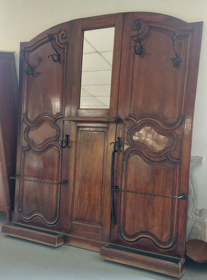 LARGE VESTIARY in natural wood, six coat...