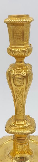 PAIR OF FLAMBEAUX (or candlesticks) in gilt...
