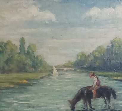 Léon GIRAN-MAX 
Crossing the river
Oil on...