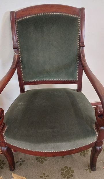PAIR OF ARMCHAIRS in mahogany and mahogany...