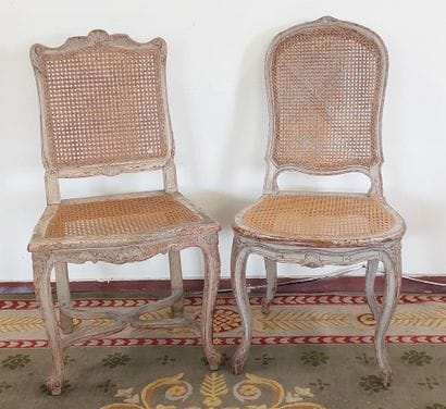 TWO CHAIRS in lacquered, carved and moulded...