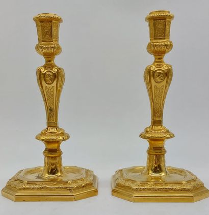 PAIR OF FLAMBEAUX (or candlesticks) in gilt...