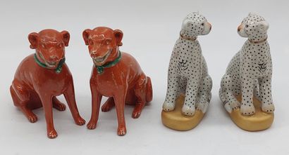 PAIR OF DOGS AND PANTHERES in porcelain
H:...