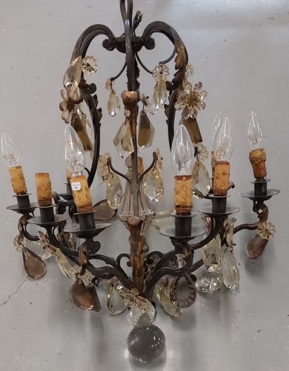 Nine-light wrought-iron chandelier with pendants
H:...