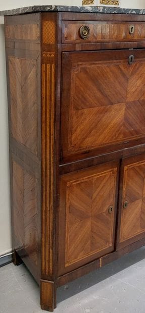 Marquetry SECRETARY opening with a flap revealing...