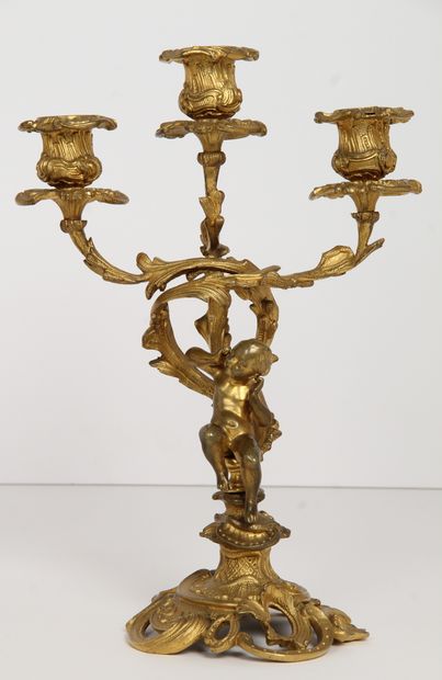 PAIRE DE CANDÉLABRES

en bronze doré, à trois...