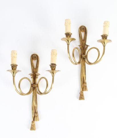 PAIRE D’APPLIQUES

en bronze doré, à décor...
