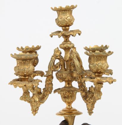 PAIRE DE CANDÉLABRES

En bronze doré et bronze...