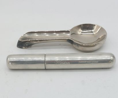 CIGAR CASE and holder with ashtray in silver-plated...