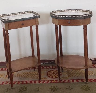 TWO mahogany and mahogany veneer CHEVETS,...