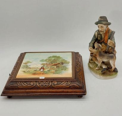 Faience and wood music and bell plate with...