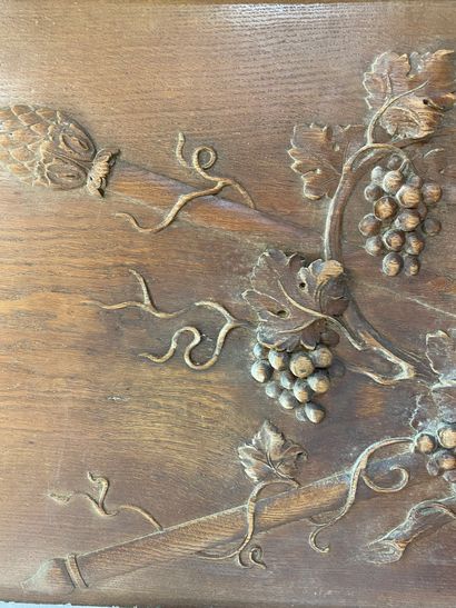 Carved wooden PANEL decorated with a figure's...