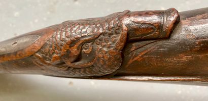 SILEX RIFLE with double barrels, carved wooden...