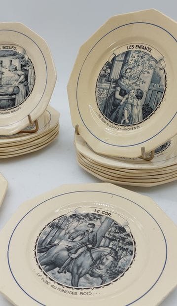 SET OF 16 earthenware plates with printed...
