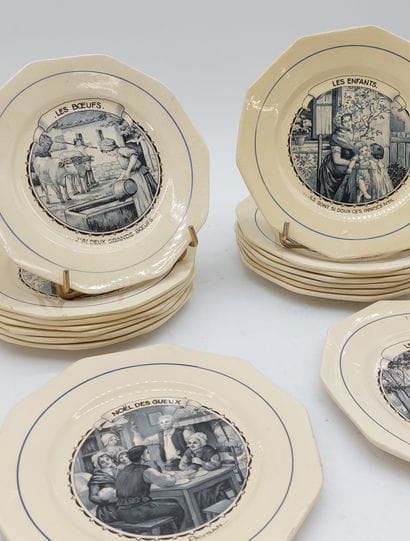 SET OF 16 earthenware plates with printed...