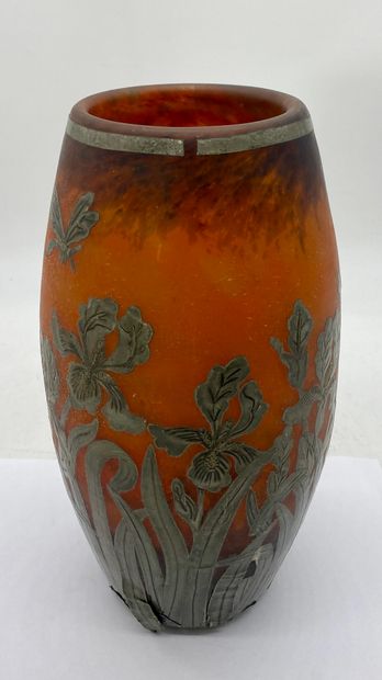 VASE in pâte de verre with applied iris decoration...