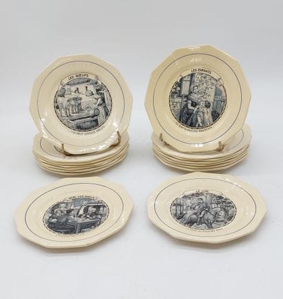 SET OF 16 earthenware plates with printed...