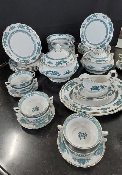 ENAMELLED earthenware SERVING SET with dragon...