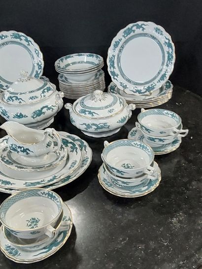 ENAMELLED earthenware SERVING SET with dragon...