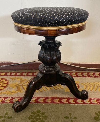 PIANO TABOURET in natural wood, fabric upholstered...