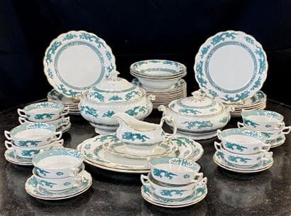 ENAMELLED earthenware SERVING SET with dragon...