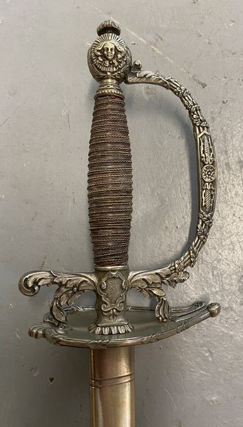Court sword, silver handle, leather scabbard...