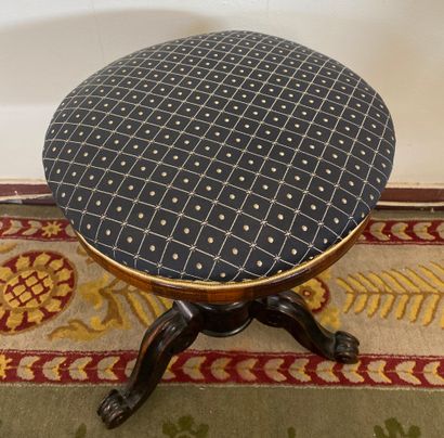 PIANO TABOURET in natural wood, fabric upholstered...
