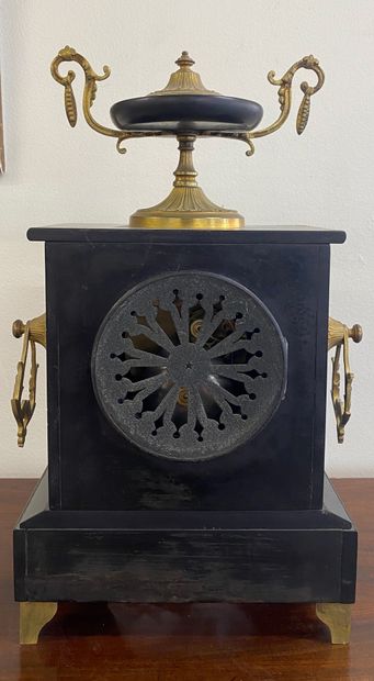BORNE CLOCK in black marble and bronze, enamelled...