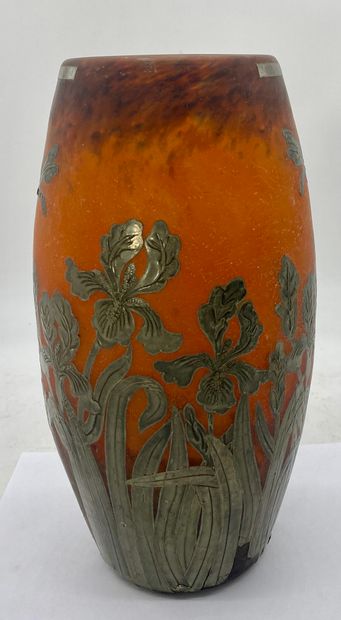 VASE in pâte de verre with applied iris decoration...
