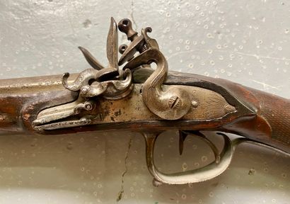 SILEX RIFLE with double barrels, carved wooden...