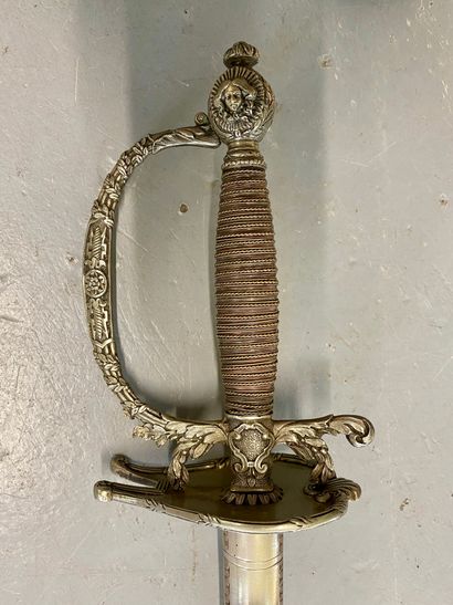 Court sword, silver handle, leather scabbard...