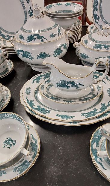 ENAMELLED earthenware SERVING SET with dragon...