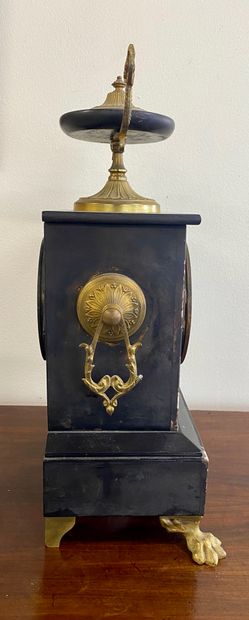 BORNE CLOCK in black marble and bronze, enamelled...