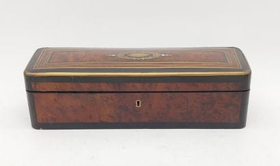 GLOVE BOX in burled and blackened wood, brass...