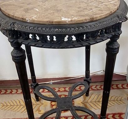 Blackened wooden GUERIDON, openwork outline,...
