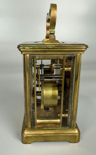 Brass OFFICER'S CLOCK with glass cages. Enameled...