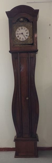 FLOOR CLOCK in natural wood, enamelled dial,...