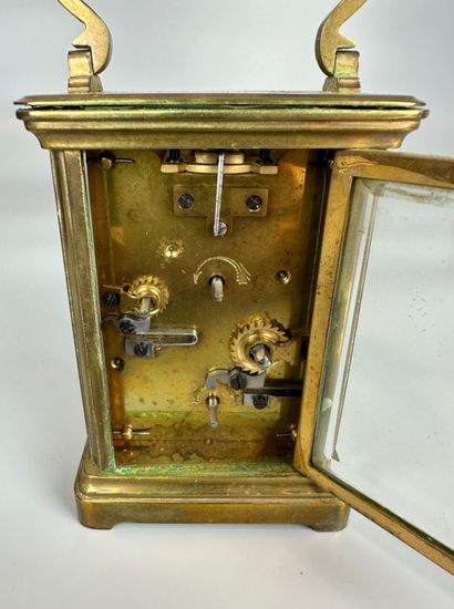 Brass OFFICER'S CLOCK with glass cages. Enameled...