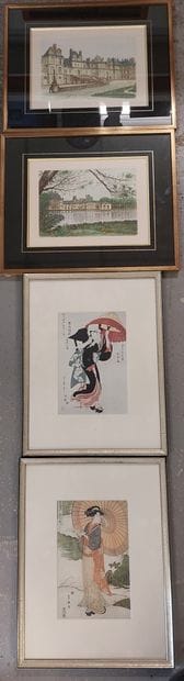 LOT including : 

- 2 engravings on the Château...