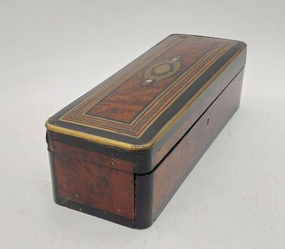 GLOVE BOX in burled and blackened wood, brass...