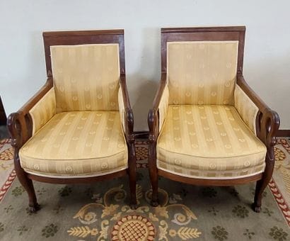PAIRE DE BERGERES in mahogany and mahogany...