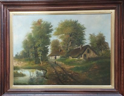 RODIN

Thatched cottages

Oil on canvas signed...