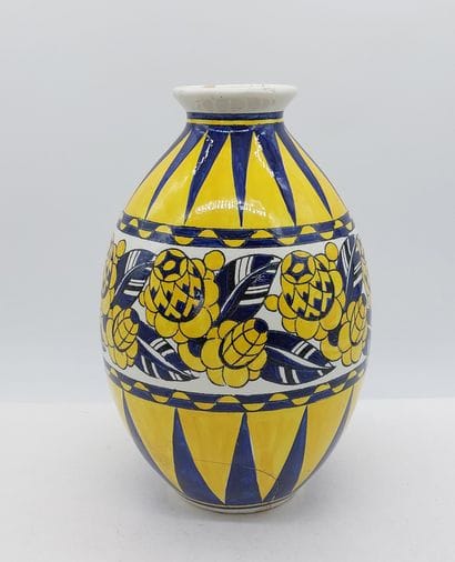 BOCH FRERES

Yellow and blue enamelled vase...