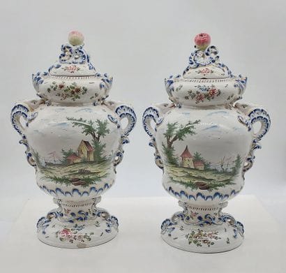 Pair of earthenware covered pots in the Marseille...