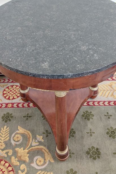 Mahogany and mahogany veneer GUERIDON, decorated...