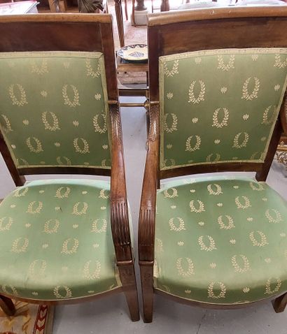 PAIR OF mahogany and mahogany veneered ARMCHAIRS,...