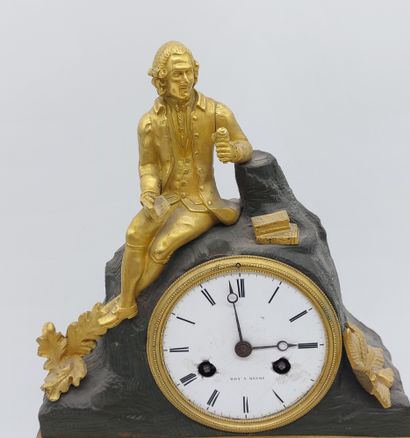 bronze CLOCK surmounted by a figure, enamelled...